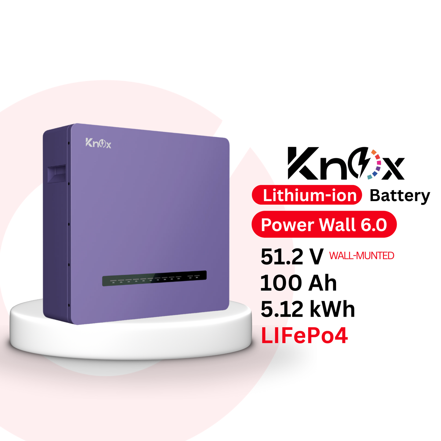Knox Power Wall 6.0 5.12V 100Ah 5.12kWh IP66 Lithium-Ion Battery